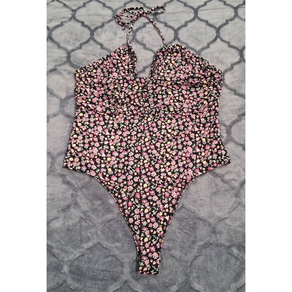 WAYF Floral Halter Neck Bodysuit With Adjustable Tie/Sz. XL, NWOT - Picture 2 of 5